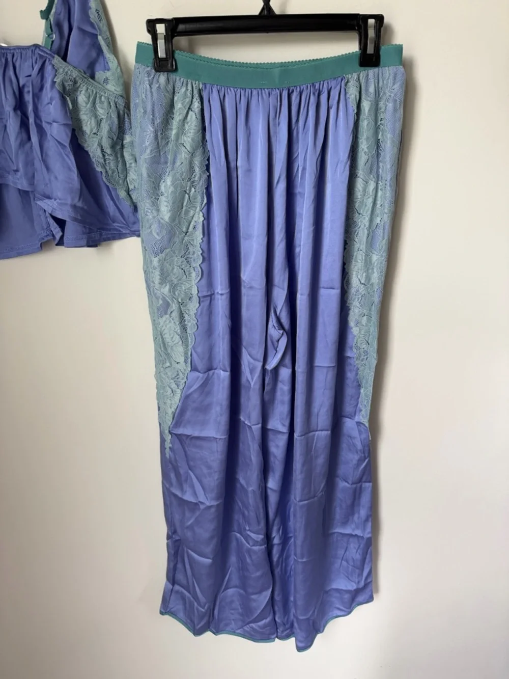 Free people Blue Lace-Trim satin Camisole & Wide-Leg Pajama Set